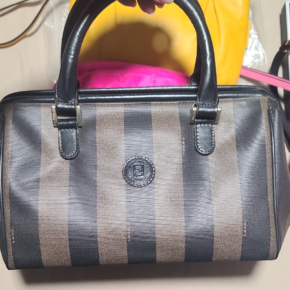 Fendi Vintage Pequin Striped Canvas Top Handle Bag
